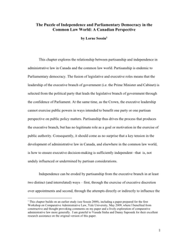 The Puzzle of Independence and Parliamentary Democracy in the Common Law World: a Canadian Perspective
