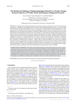 The Benefits and Challenges of Implementing Impact-Based Severe Weather Warning Systems: Perspectives of Weather, Flood, And