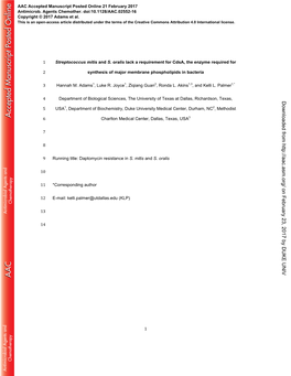 Streptococcus Mitis and S. Oralis Lack a Requirement for Cdsa, the Enzyme Required For