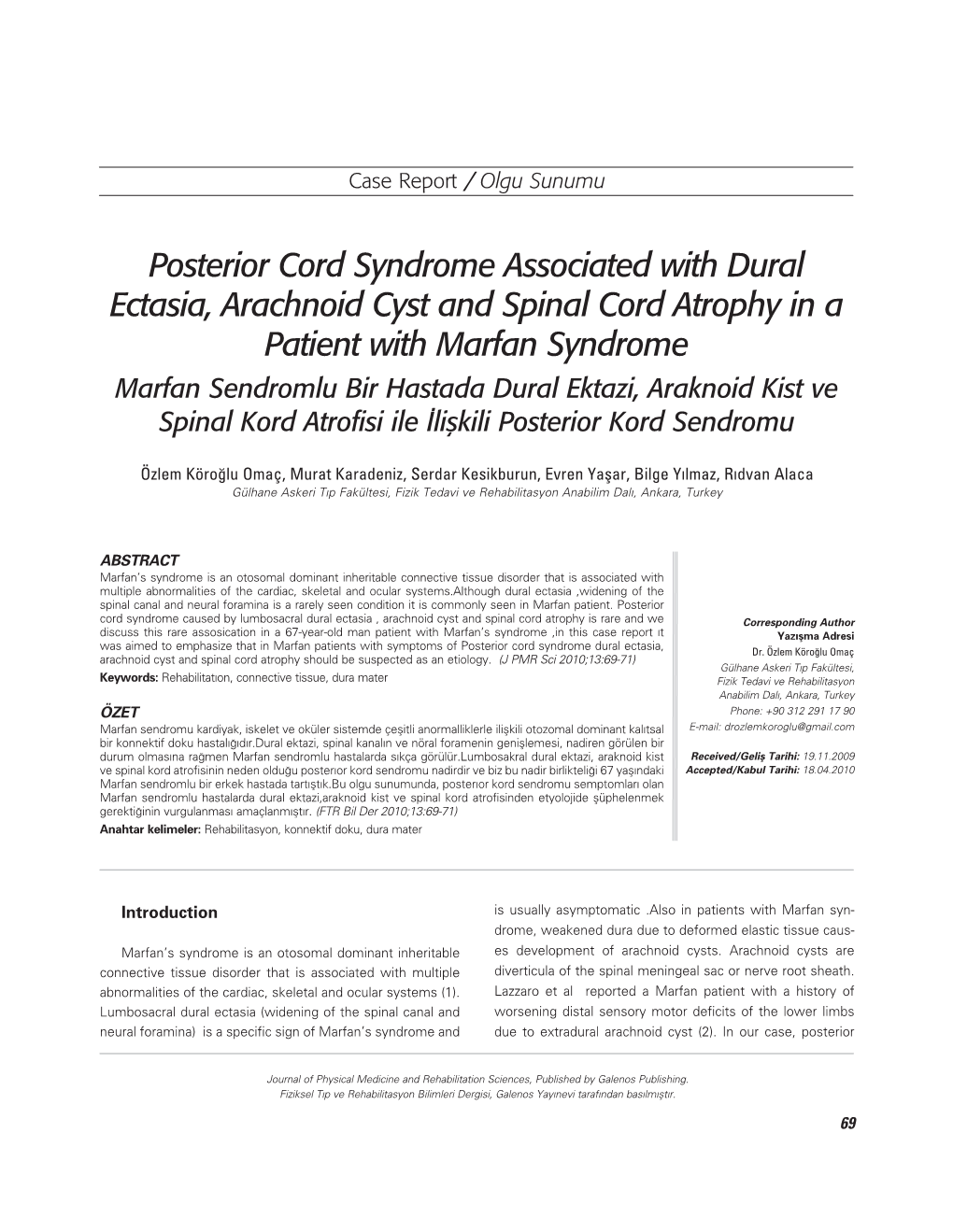 Posterior Cord Syndrome Associated with Dural Ectasia, Arachnoid Cyst