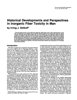 Historical Developments and Perspectives in Inorganic Fiber Toxicity in Man
