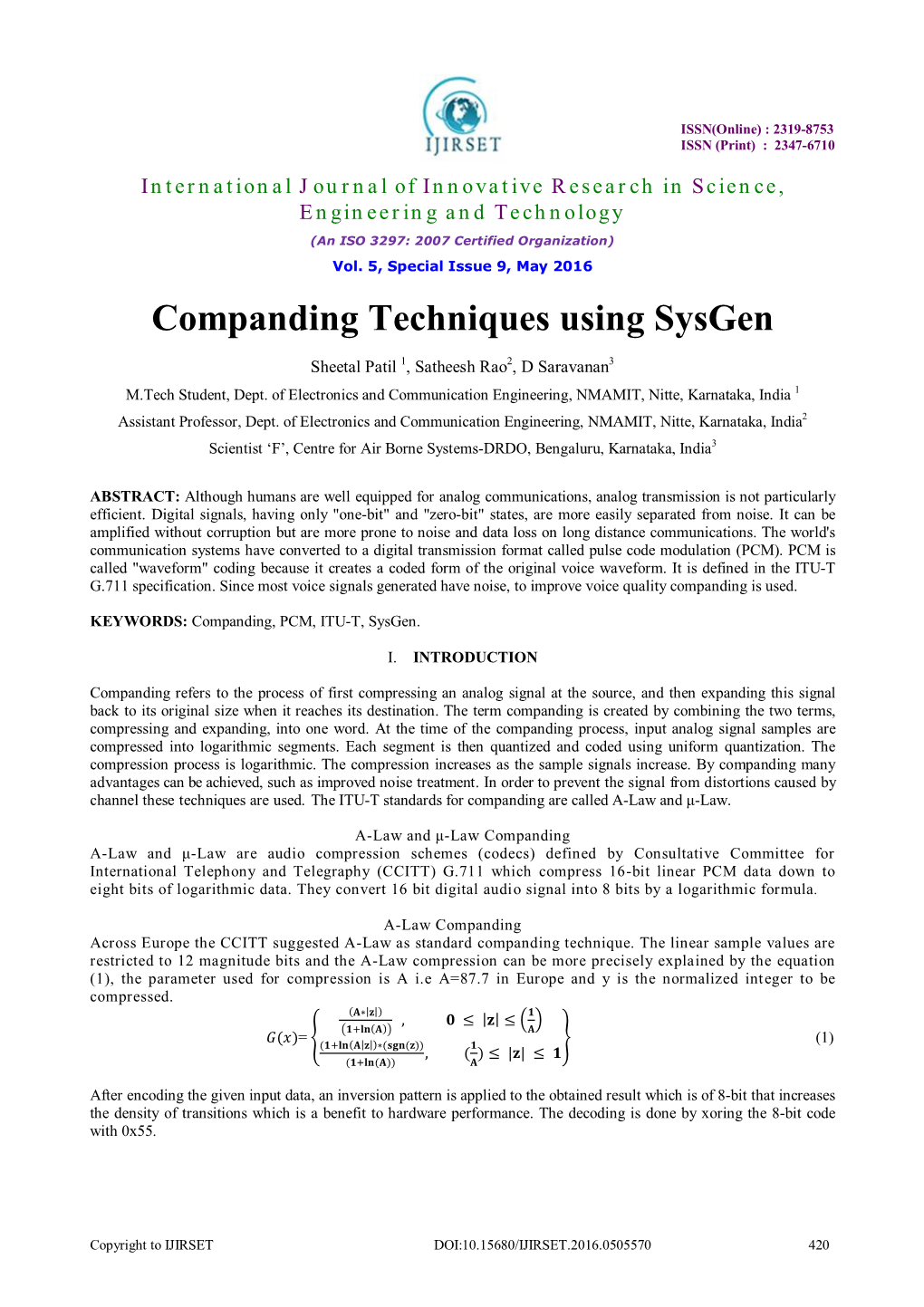 Companding Techniques Using Sysgen