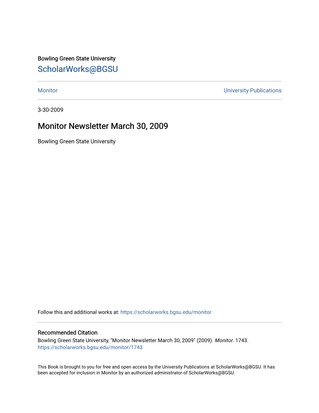 Monitor Newsletter March 30, 2009