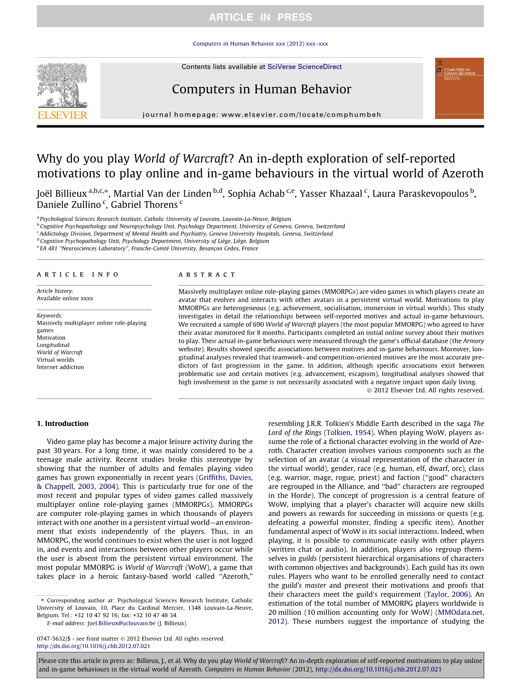 Why Do You Play World of Warcraft? an In-Depth Exploration of Self-Reported Motivations to Play Online and In-Game Behaviours In