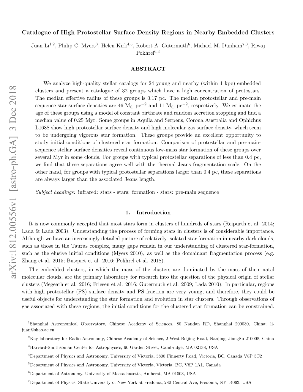 Catalogue of High Protostellar Surface Density Regions in Nearby