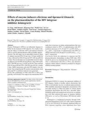 Effects of Enzyme Inducers Efavirenz and Tipranavir/Ritonavir on the Pharmacokinetics of the HIV Integrase Inhibitor Dolutegravir