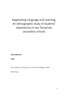 Negotiating Language and Learning: an Ethnographic Study of Students’ Experiences in Two Tanzanian Secondary Schools