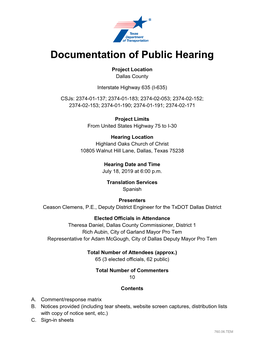 Documentation of Public Hearing