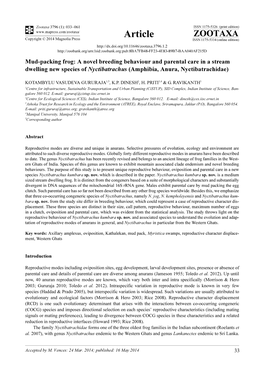 Mud-Packing Frog: a Novel Breeding Behaviour and Parental Care in a Stream Dwelling New Species of Nyctibatrachus (Amphibia, Anura, Nyctibatrachidae)