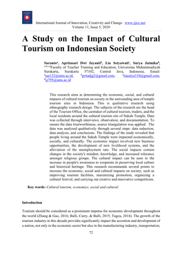 A Study on the Impact of Cultural Tourism on Indonesian Society