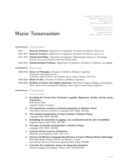 CV for Maziar Toosarvandani