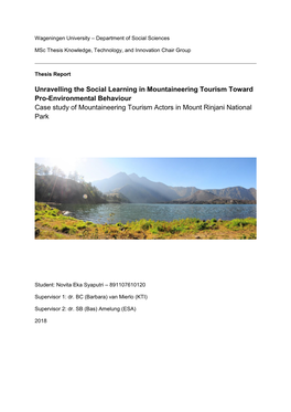 Unravelling the Social Learning in Mountaineering Tourism Toward Pro-Environmental Behaviour Case Study of Mountaineering Touris