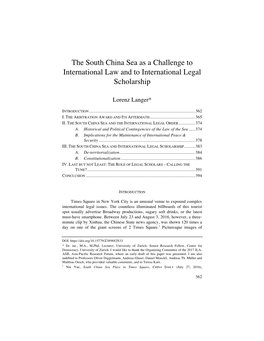 The South China Sea As a Challenge to International Law and to International Legal Scholarship