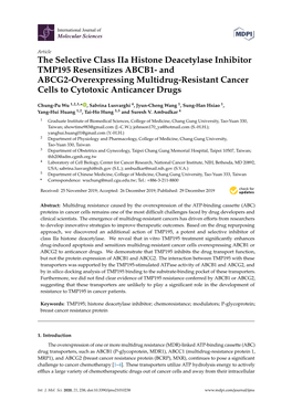 And ABCG2-Overexpressing Multidrug-Resistant Cancer Cells to Cytotoxic Anticancer Drugs