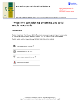 Tweet Style: Campaigning, Governing, and Social Media in Australia