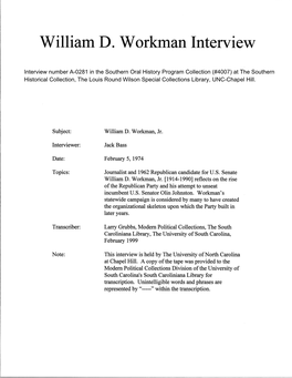 William D. Workman Interview