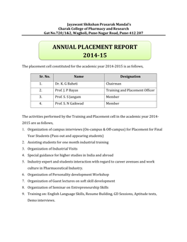 Annual Placement Report 2014-15