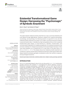 Existential Transformational Game Design: Harnessing the “Psychomagic” of Symbolic Enactment