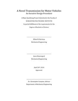 A Novel Transmission for Motor Vehicles an Iterative Design Procedure