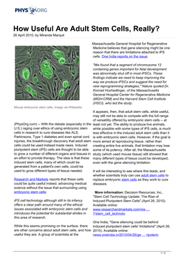 How Useful Are Adult Stem Cells, Really? 26 April 2010, by Miranda Marquit