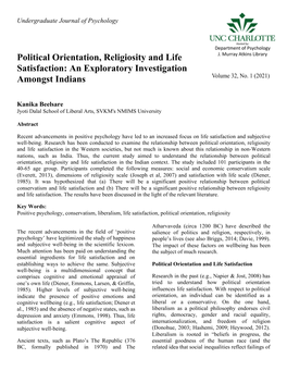 Political Orientation, Religiosity and Life Satisfaction: an Exploratory Investigation Amongst Indians