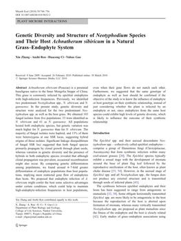 Genetic Diversity and Structure of Neotyphodium Species and Their Host Achnatherum Sibiricum in a Natural Grass–Endophyte System