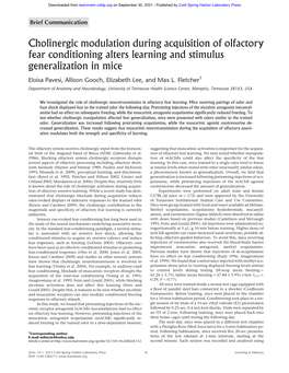 Cholinergic Modulation During Acquisition of Olfactory Fear Conditioning Alters Learning and Stimulus Generalization in Mice