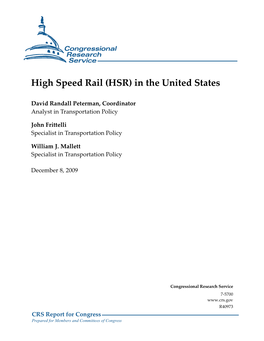 High Speed Rail (HSR) in the United States