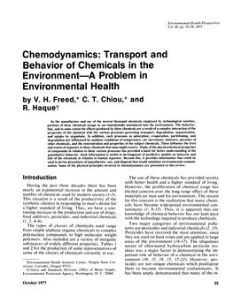 Transport and Behavior of Chemicals in the Environment a Problem in Environmental Health by V