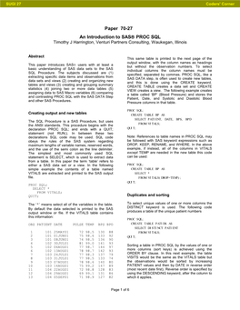 PROC SQL Timothy J Harrington, Venturi Partners Consulting, Waukegan, Illinois