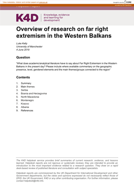 Overview of Research on Far Right Extremism in the Western Balkans