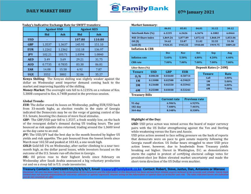 Family Bank Limited – Treasury Newsletter