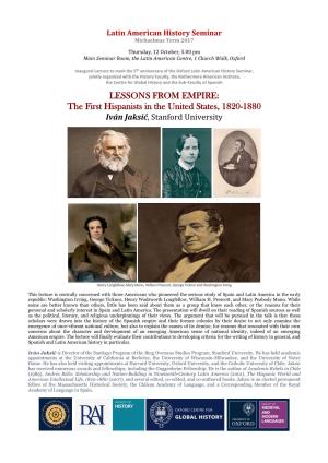 The First Hispanists in the United States, 1820-1880 Iván Jaksić, Stanford University
