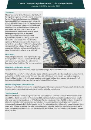 Chester Cathedral: High-Level Repairs (1 of 3 Projects Funded) Awarded £300,000 in November 2014