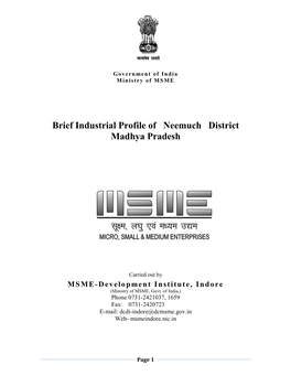 Brief Industrial Profile of Neemuch District Madhya Pradesh