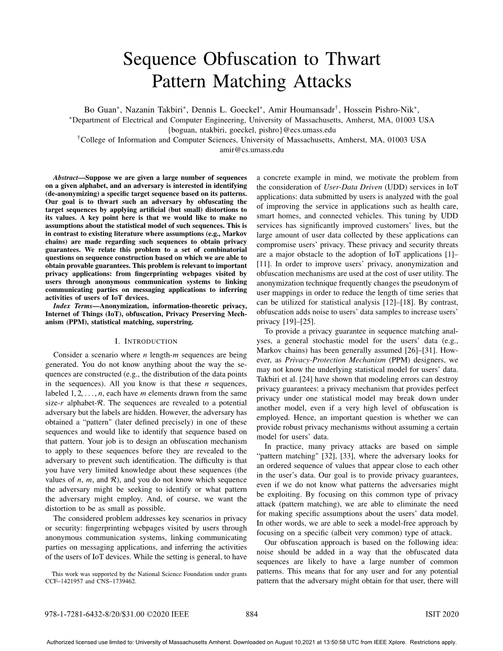 Sequence Obfuscation to Thwart Pattern Matching Attacks