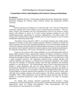 Transportation Vehicle Light-Weighting with Polymeric Glazing and Mouldings