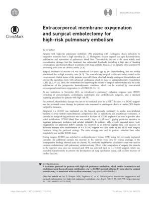 Extracorporeal Membrane Oxygenation and Surgical Embolectomy for High-Risk Pulmonary Embolism