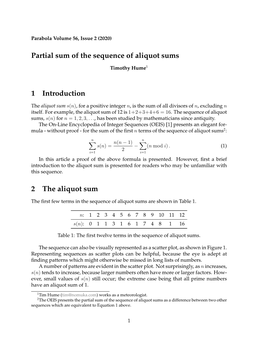 Partial Sum of the Sequence of Aliquot Sums