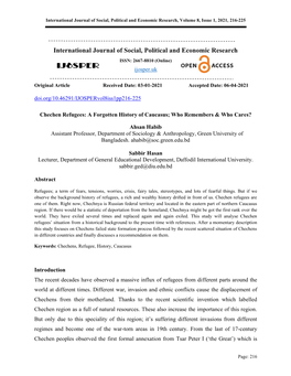 International Journal of Social, Political and Economic Research, Volume 8, Issue 1, 2021, 216-225