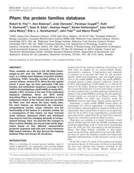 Pfam: the Protein Families Database Robert D