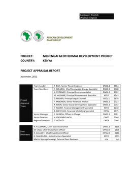 Project: Menengai Geothermal Development Project Country: Kenya