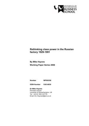 Rethinking Class Power in the Russian Factory 1929-1991