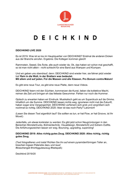 DEICHKIND LIVE 2020 Es Ist 2019. Was Ist So Los Im Hauptquartier