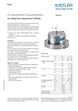 4-Component Dynamometer Type 9272 for Cutting Force Measurement in Drilling