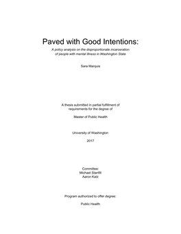 Paved with Good Intentions: a Policy Analysis on the Disproportionate Incarceration of People with Mental Illness in Washington State