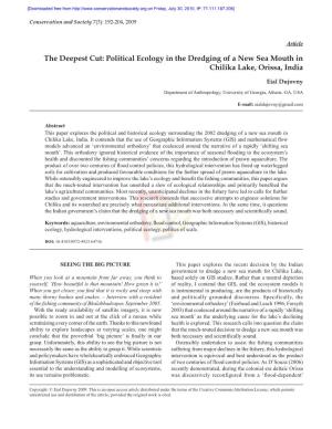 The Deepest Cut: Political Ecology in the Dredging of a New Sea Mouth in Chilika Lake, Orissa, India