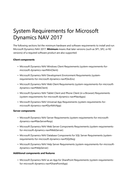 System Requirements for Microsoft Dynamics NAV 2017