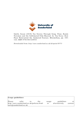 Smith, Susan (2018) Toy Stories Through Song: Pixar, Randy Newman and the Sublimated Film Musical. In: Toy Story: How Pixar Reinvented the Animated Feature
