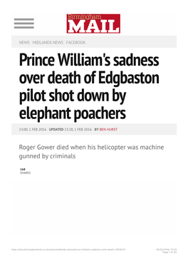 Prince William's Sadness Over Death of Edgbaston Pilot Shot Down by Elephant Poachers